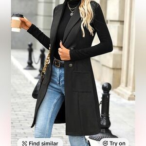 Faux suede long vest black size medium